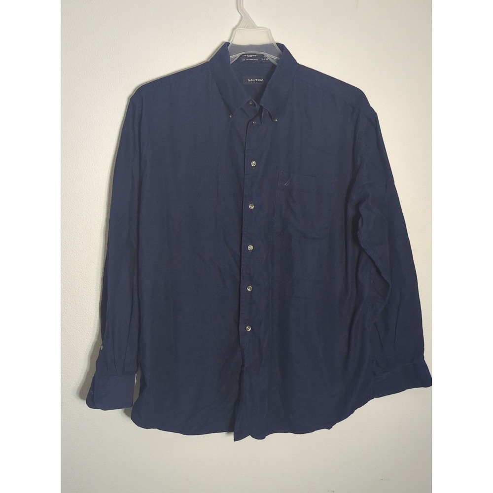 Nautica Mens Navy Blue Corduroy Long Sleeve Button Down Shirt 17 34/35 XL